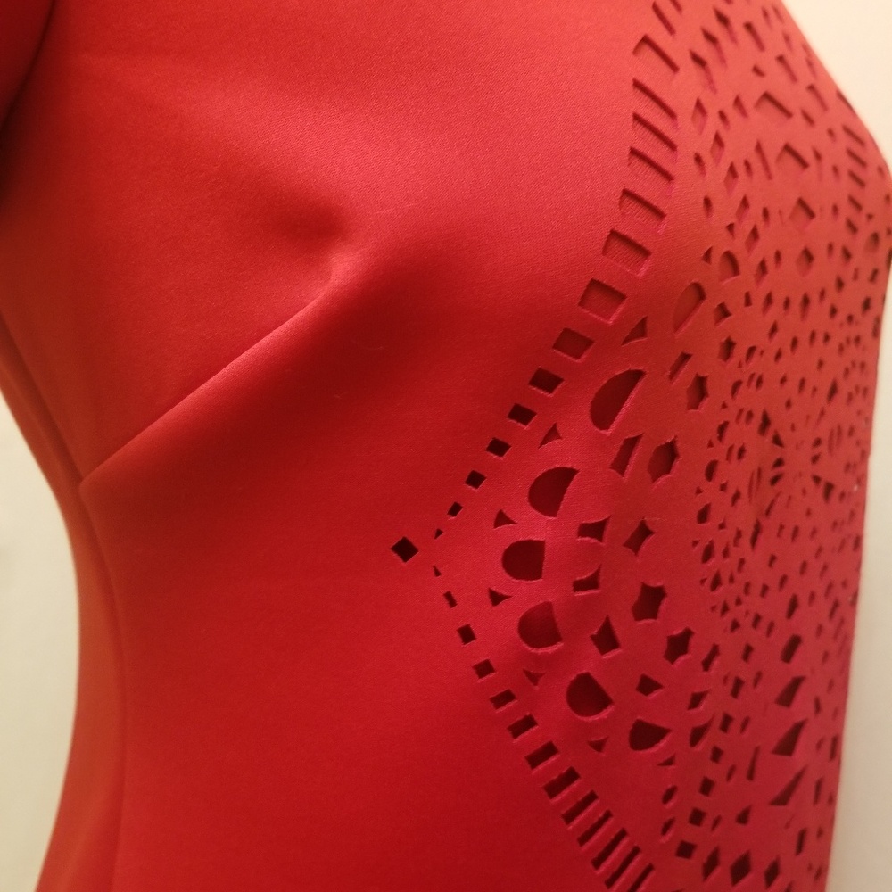 Dress Barn Red Laser Cut Design Shift Dress Size 4